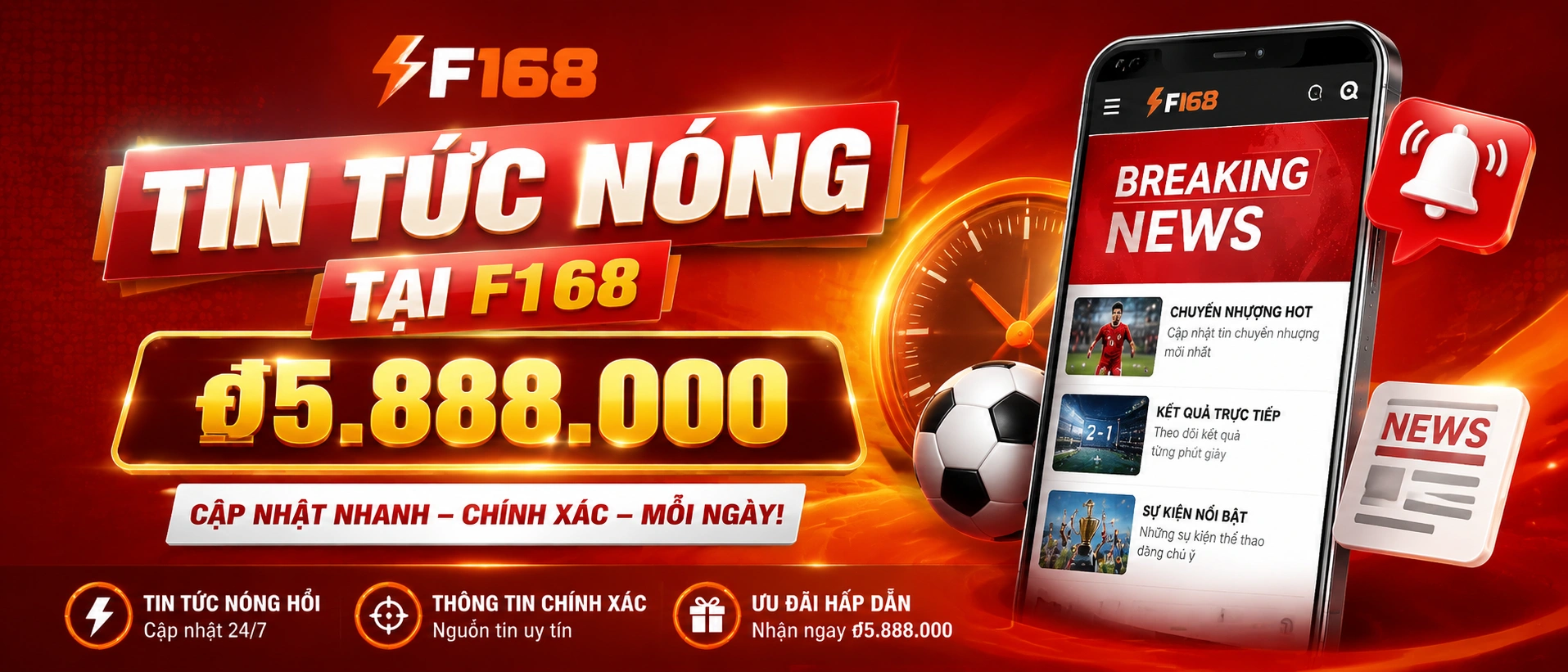Giao diện mục tin tức f168 trên thiết bị di động